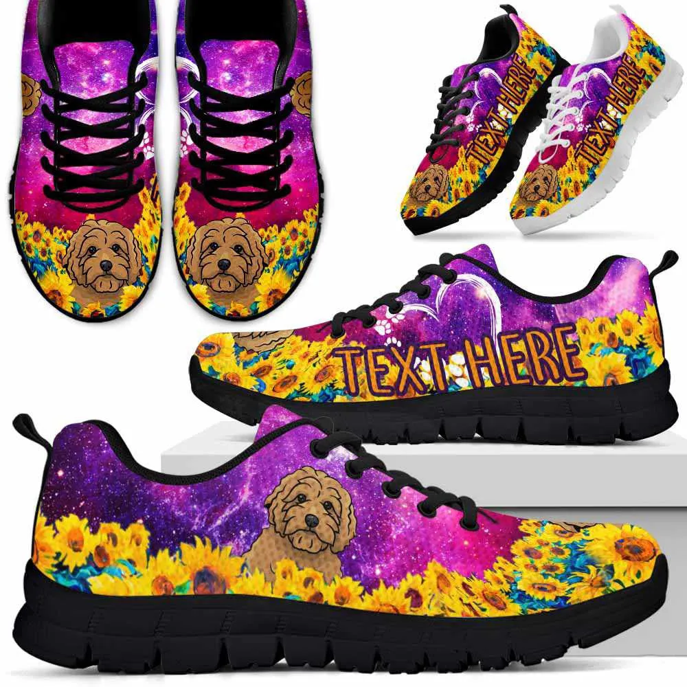 Custom Name Goldendoodle Sneaker, Goldendoodle Sunflower Galaxy Sneakers Running Shoes, Best Running Shoes