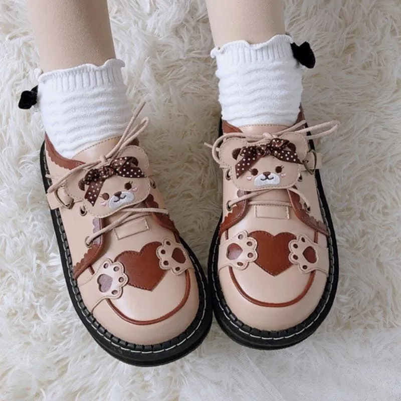 Cute Bear Lace Up Lolita Mary Janes Shoes MK15764