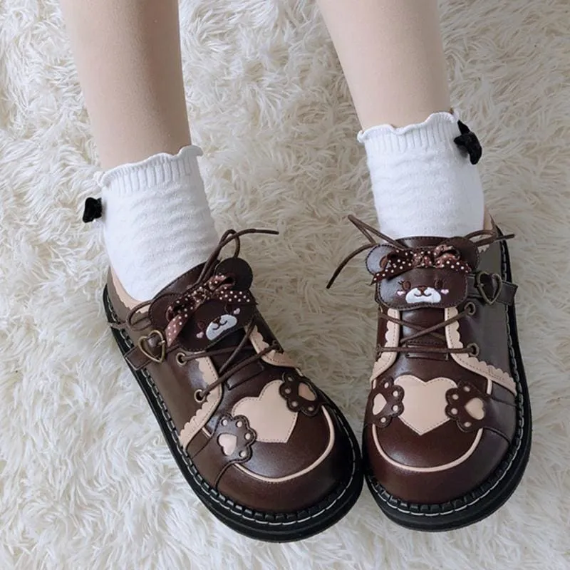 Cute Bear Lace Up Lolita Mary Janes Shoes MK15764