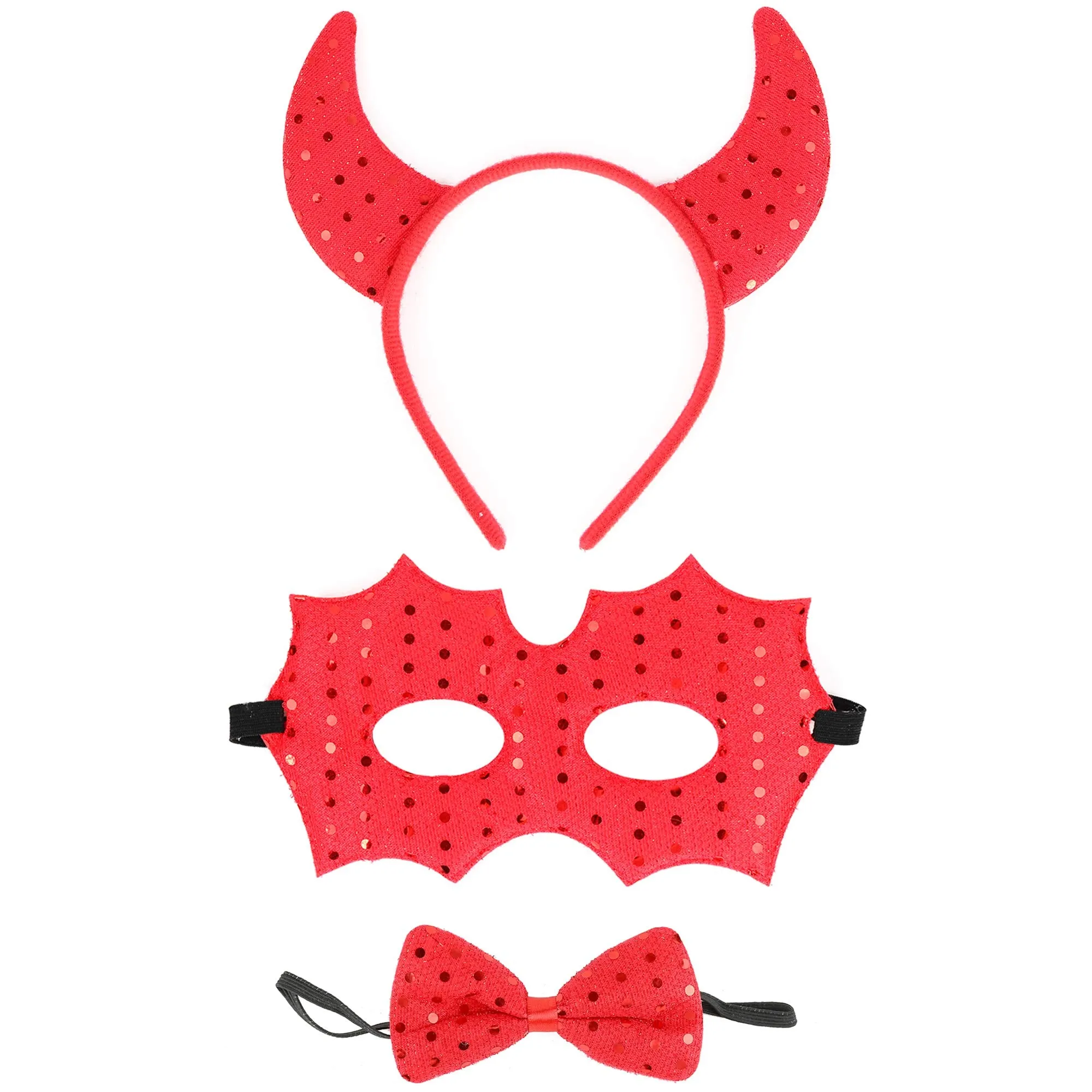 Devil Costume Accessory Set - Demon Costume Accessories Kit Includes Headband Horns, Mask and Bowtie