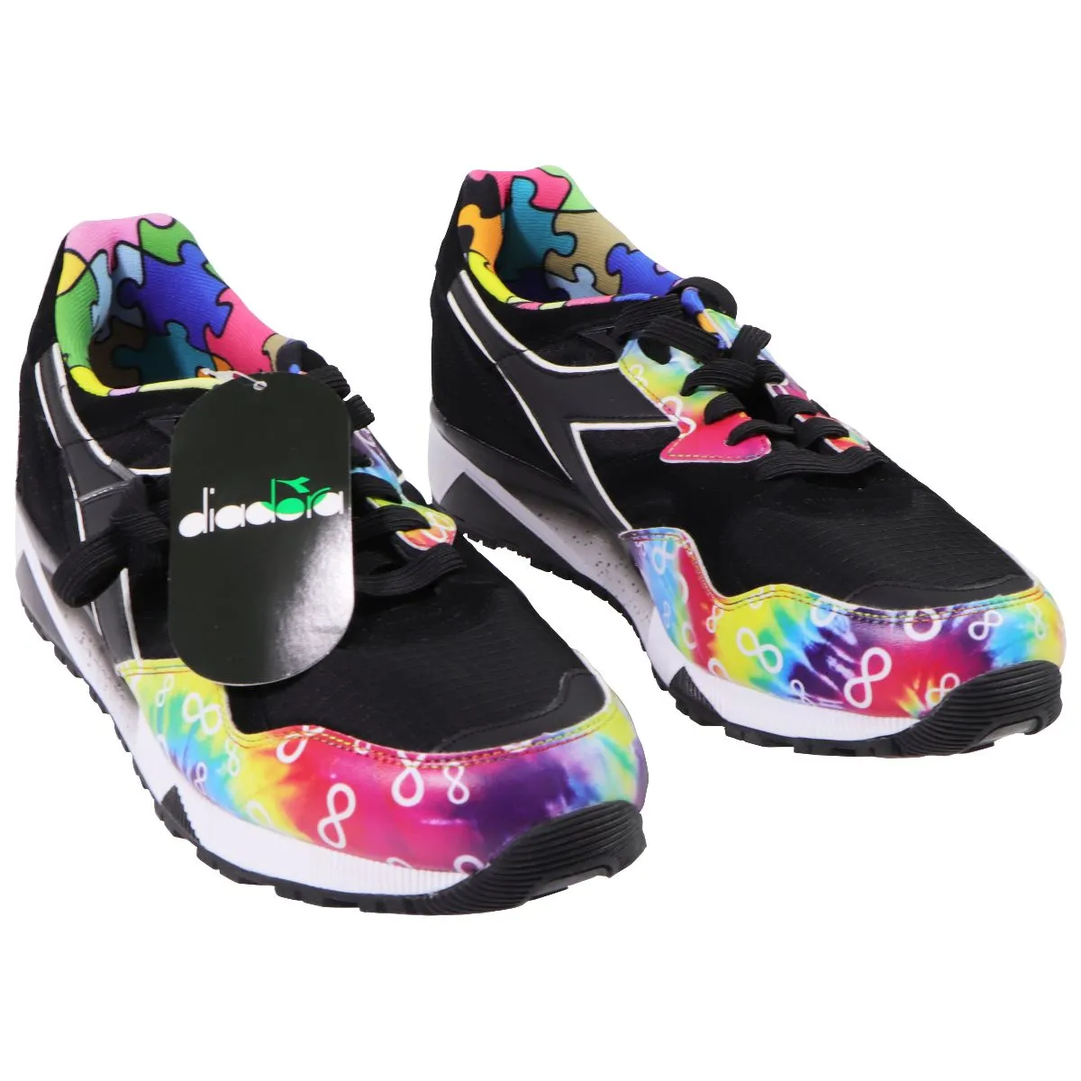 Diadora N9002 Autism Awareness Running Shoes - 10.5 - Black / Tie Dye