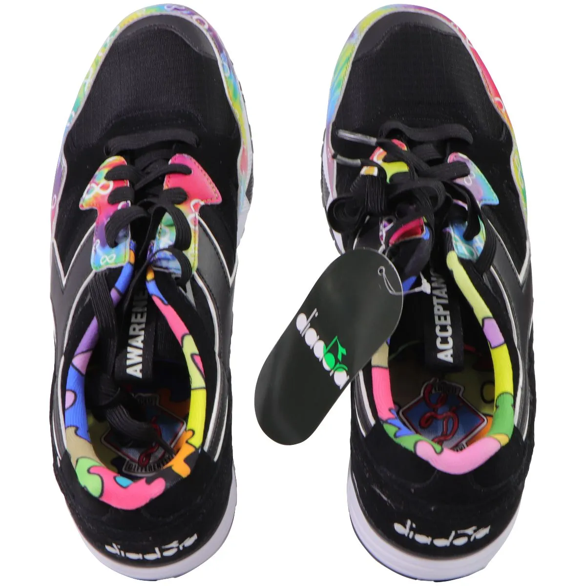 Diadora N9002 Autism Awareness Running Shoes - 10.5 - Black / Tie Dye