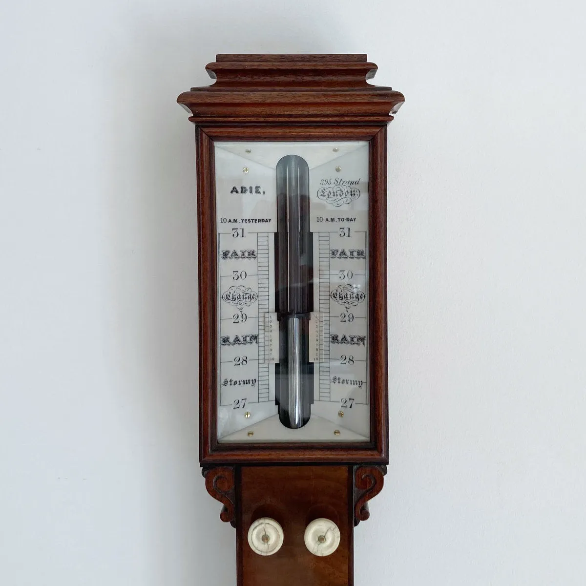 Early Victorian Mahogany Stick Barometer by Patrick Adie of London