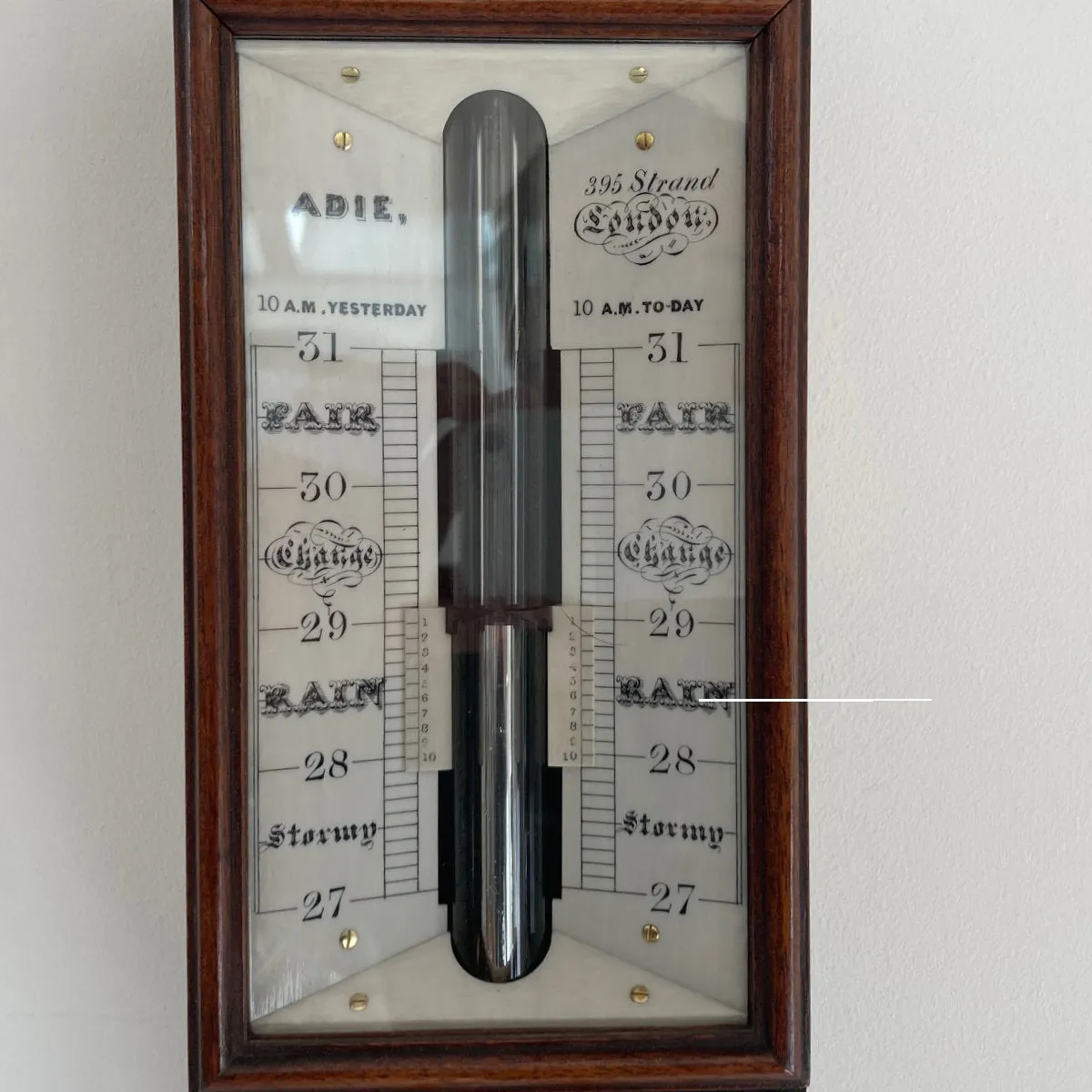 Early Victorian Mahogany Stick Barometer by Patrick Adie of London