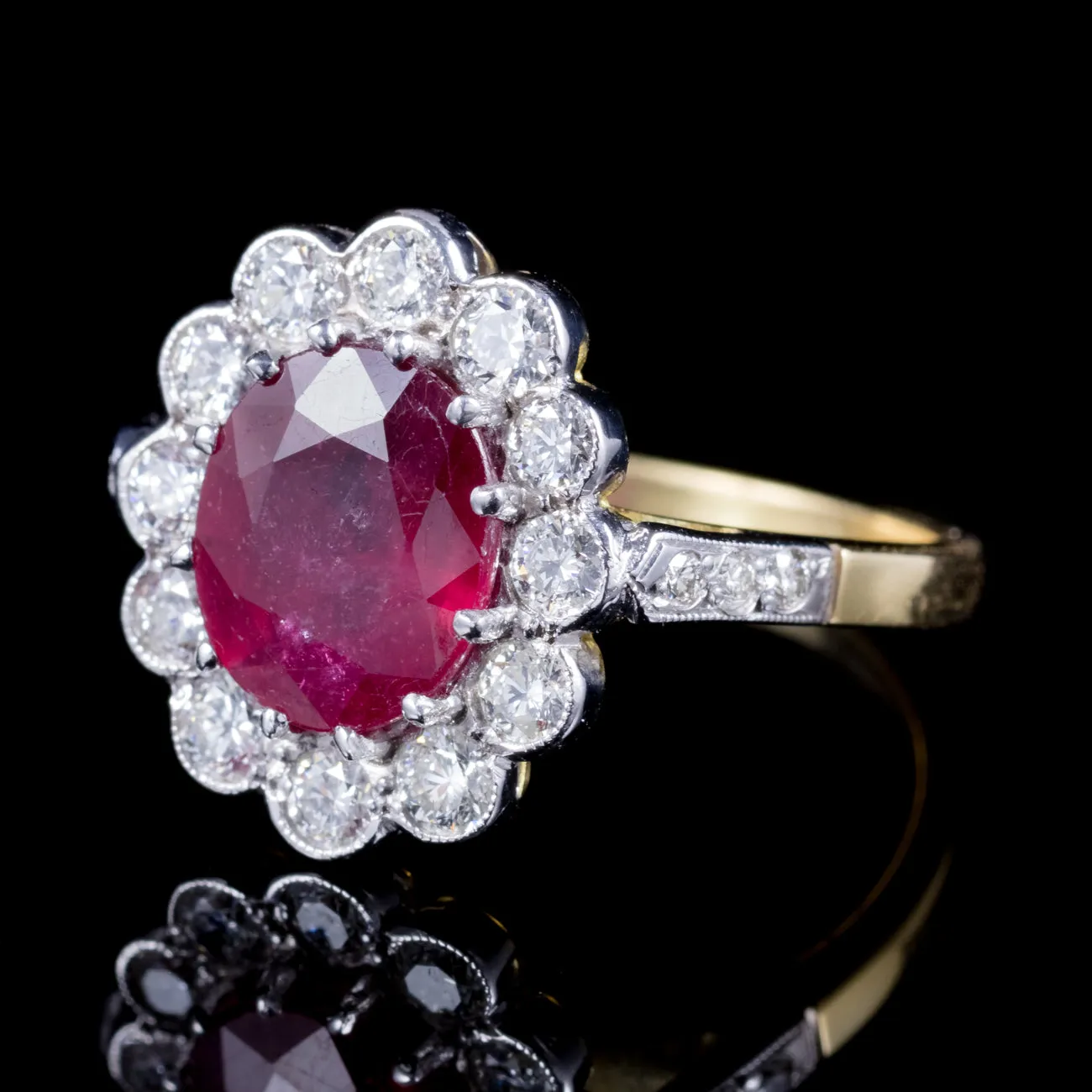 Edwardian Style Ruby Diamond Cluster Ring 3ct Ruby