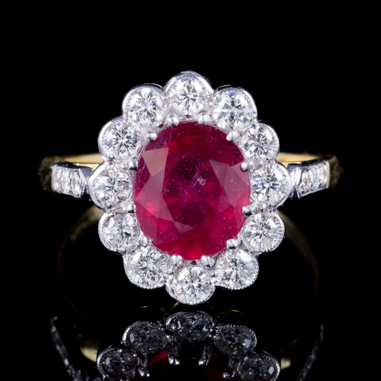 Edwardian Style Ruby Diamond Cluster Ring 3ct Ruby