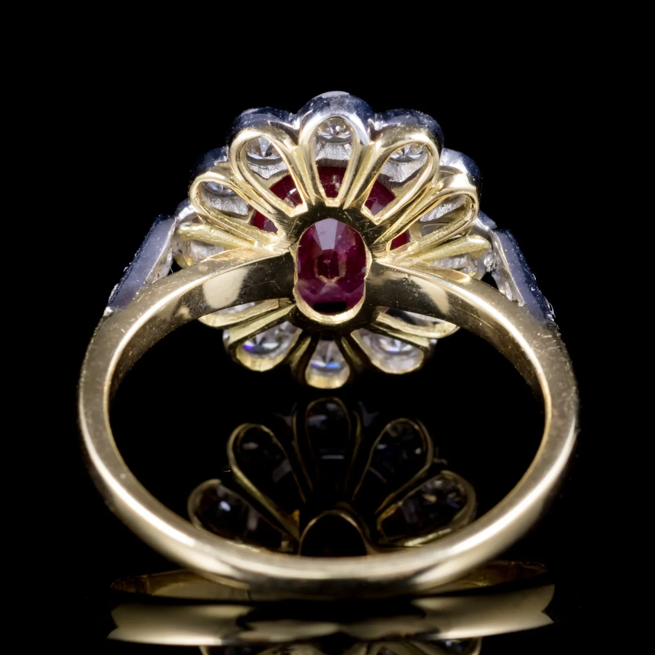 Edwardian Style Ruby Diamond Cluster Ring 3ct Ruby