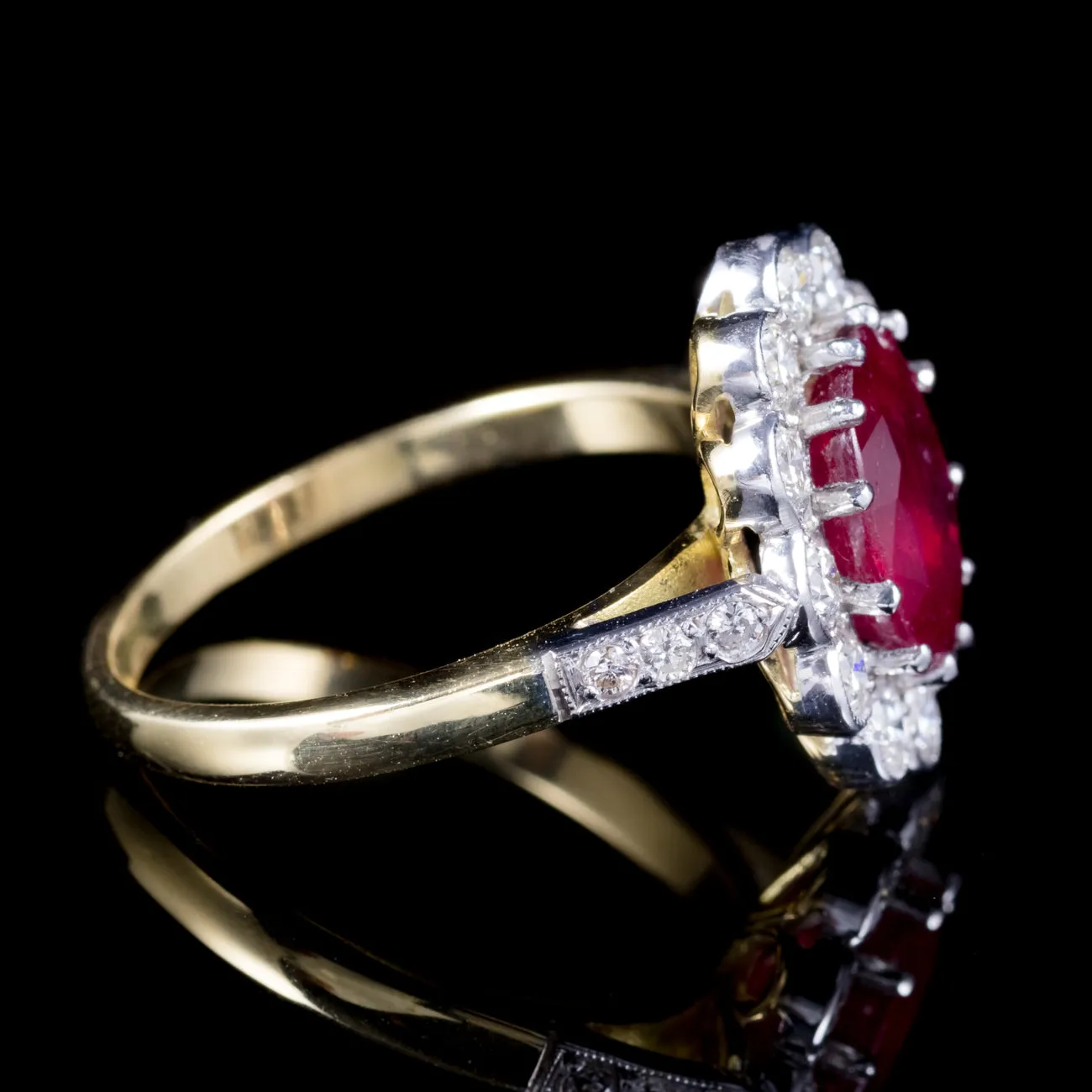 Edwardian Style Ruby Diamond Cluster Ring 3ct Ruby