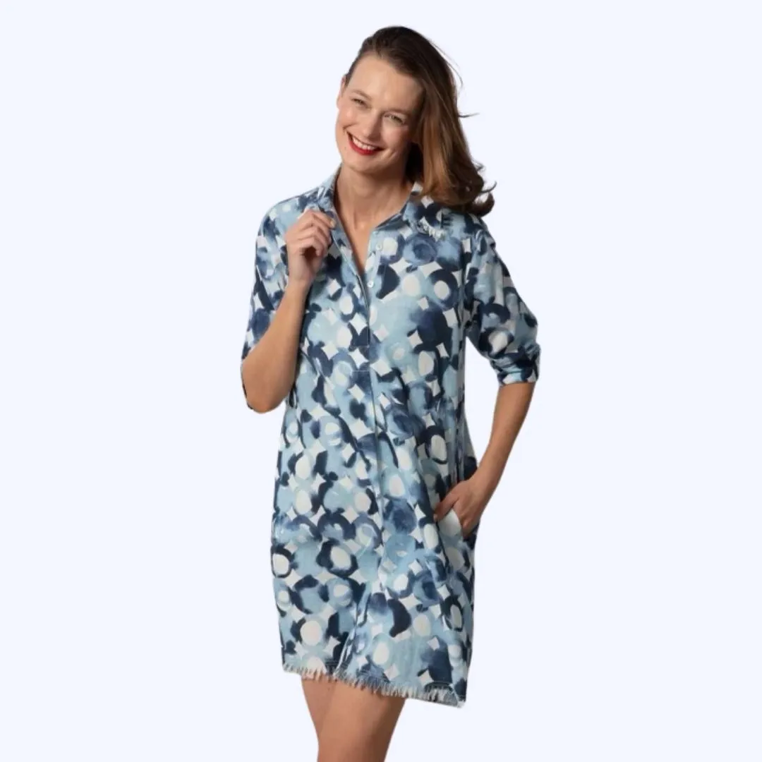 Elbow Sleeve Watercolor Print Dress