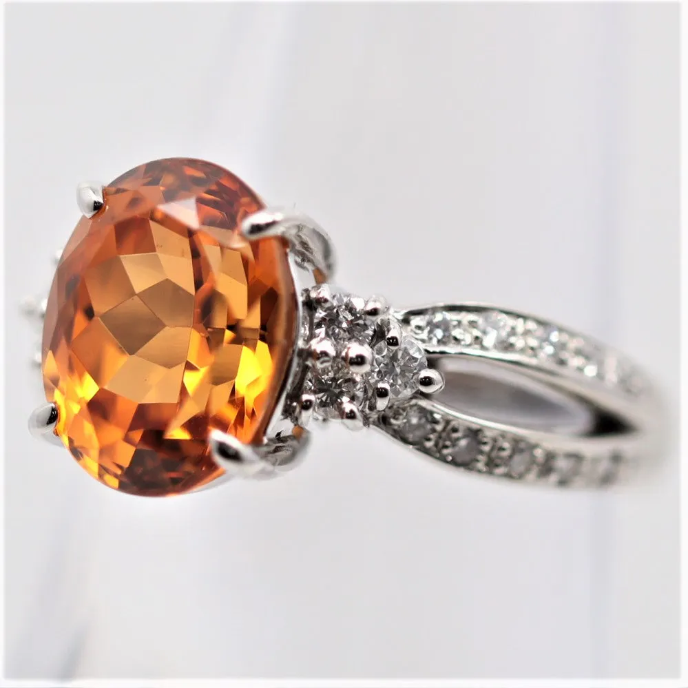 Extra-Fine Mandarin Garnet Diamond Platinum Ring