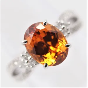 Extra-Fine Mandarin Garnet Diamond Platinum Ring