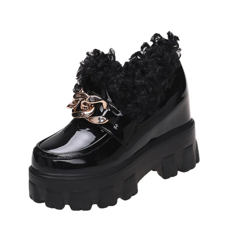 Fashion Plus Fluffy Mouth Thick Soled High Loafers Women