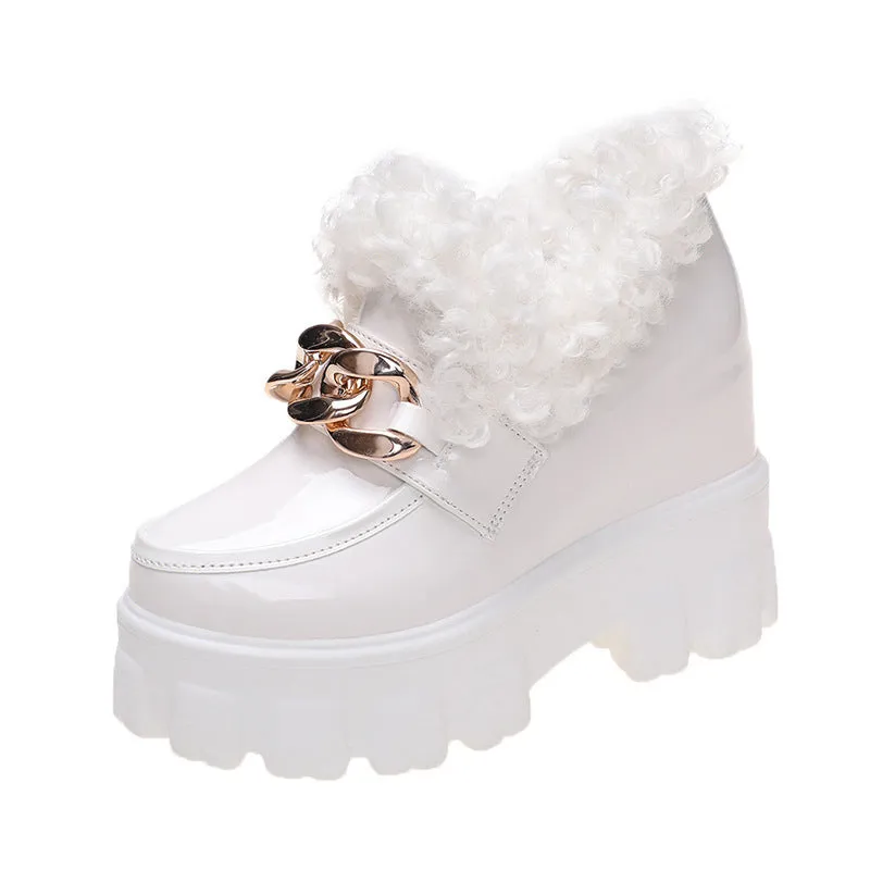 Fashion Plus Fluffy Mouth Thick Soled High Loafers Women