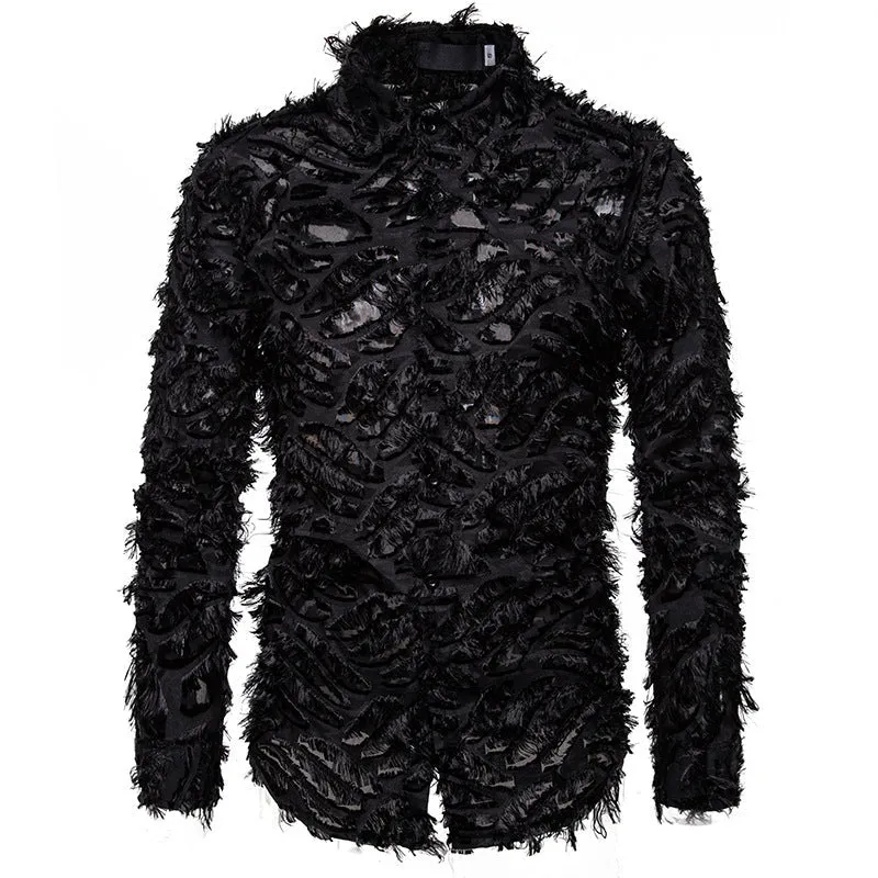 Feather tassel lapel shirt men