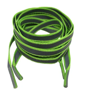 Flat Reflective Neon Green Shoelaces - 8mm wide