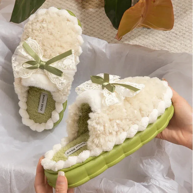 Fluffy Ribbon Slippers