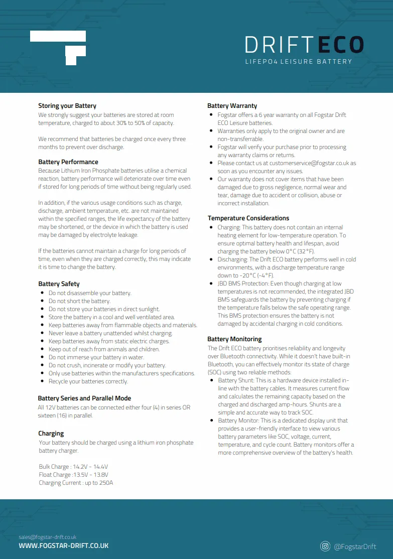 Fogstar Drift ECO 12V 305AH Lithium LiFePO4 Leisure Battery