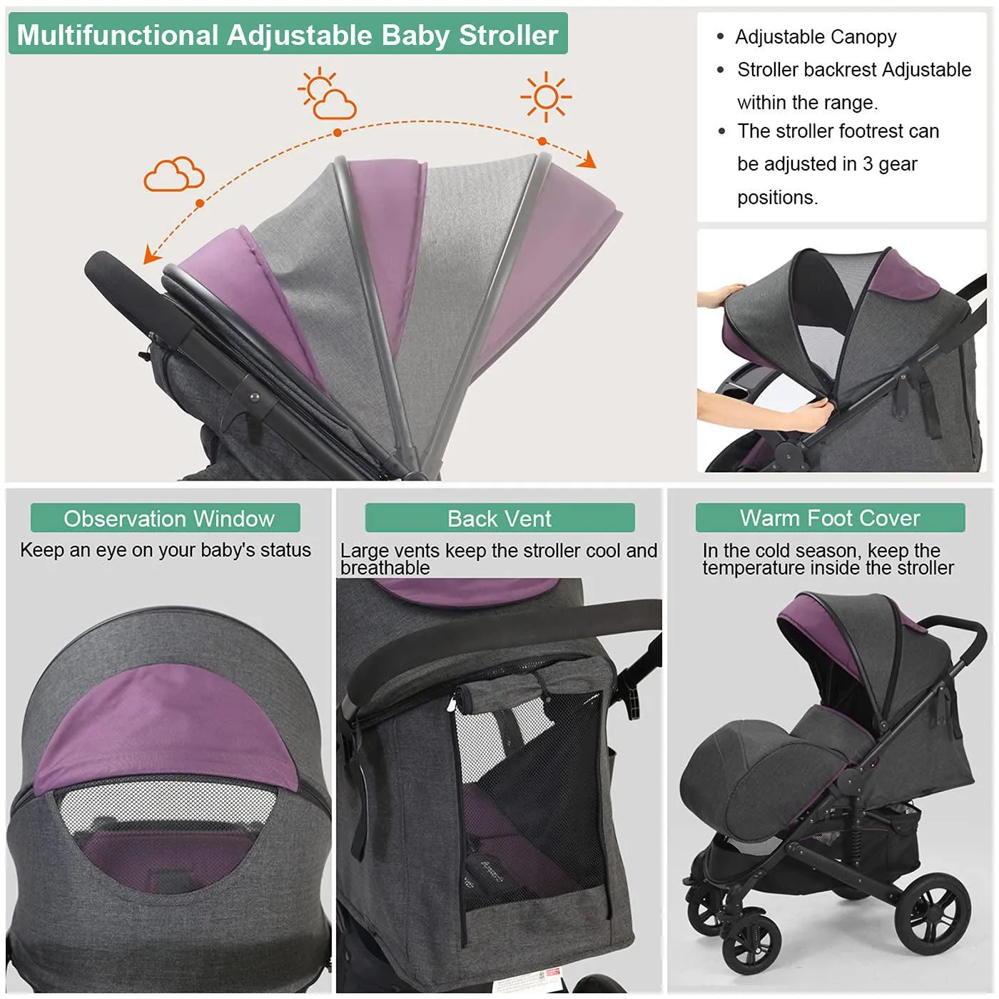 Foldable 2-in-1 Lightweight Pushchair Baby Stroller