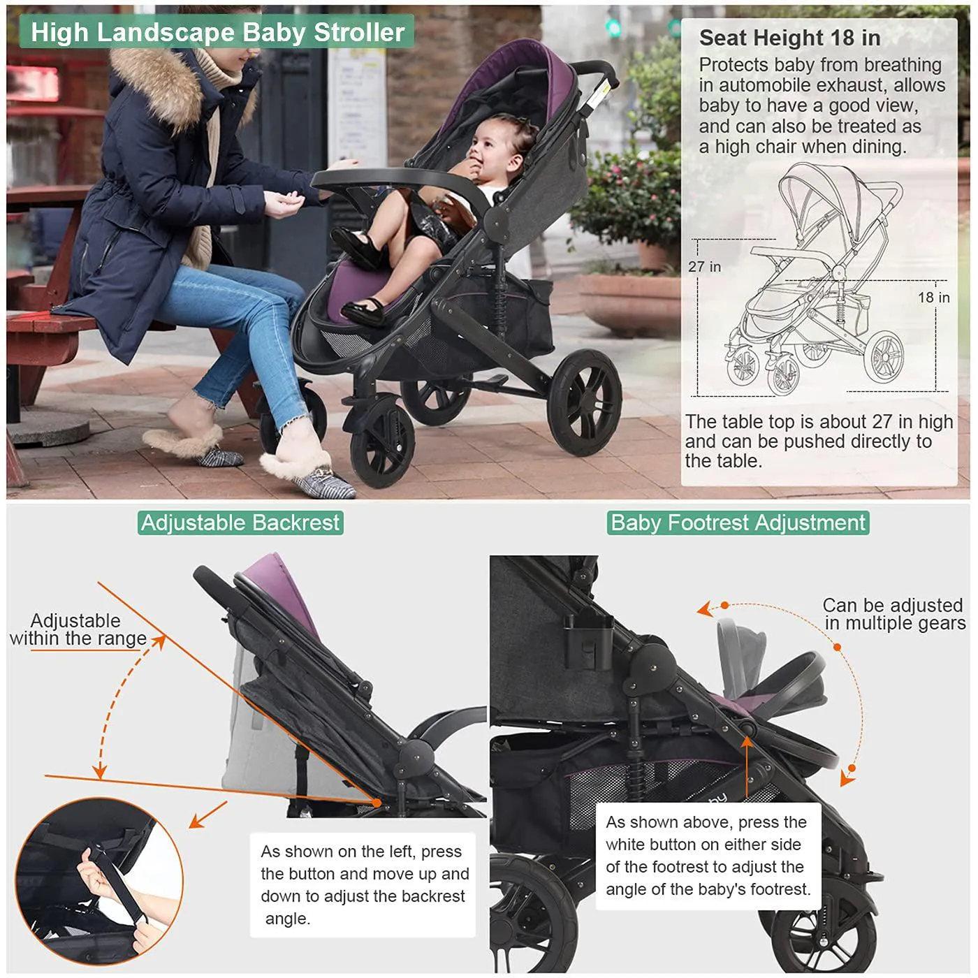 Foldable 2-in-1 Lightweight Pushchair Baby Stroller