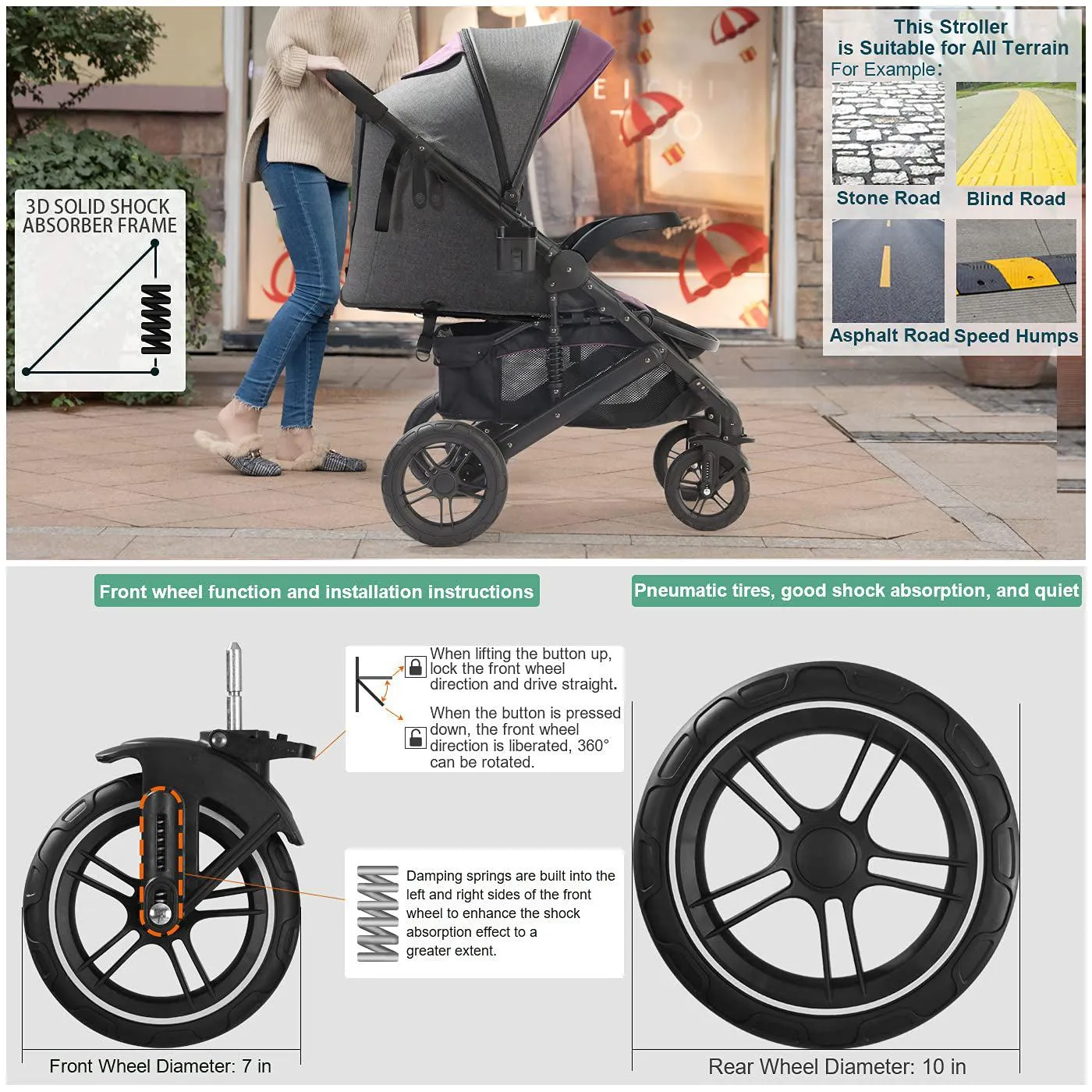 Foldable 2-in-1 Lightweight Pushchair Baby Stroller