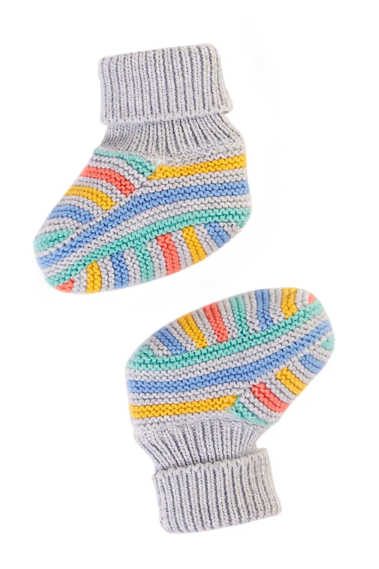 Frugi Briar Knitted Booties - Grey Marl Stripe