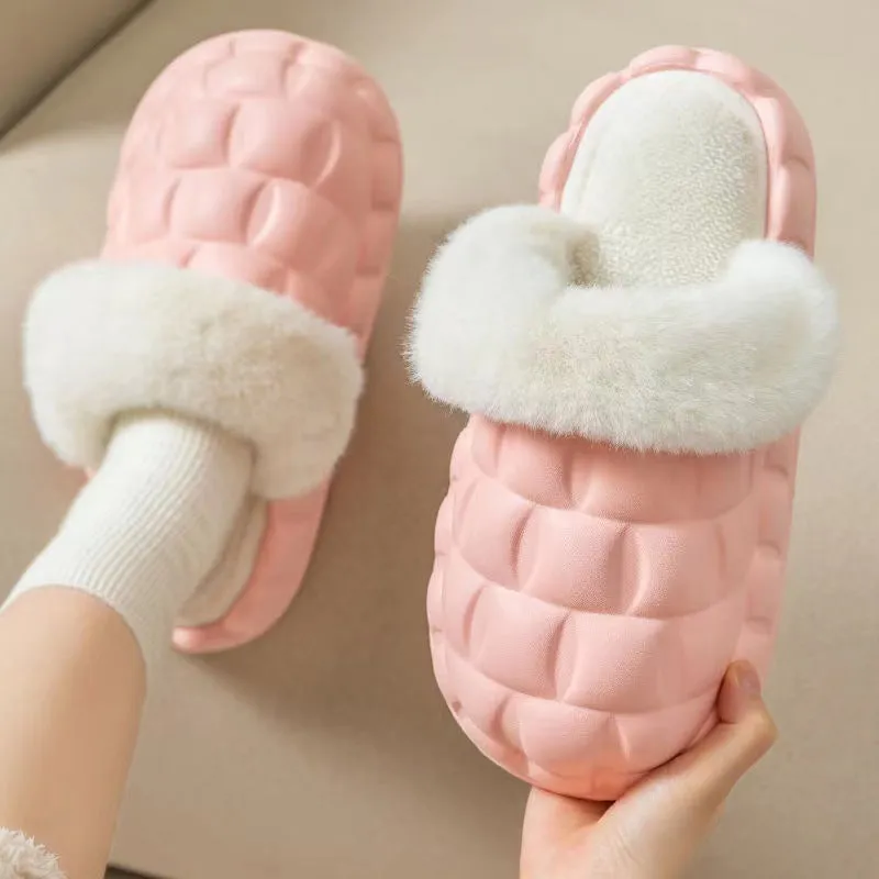 Fuzzy Slippers Women Winter Bedroom Indoor Shoes With Detachable Heel