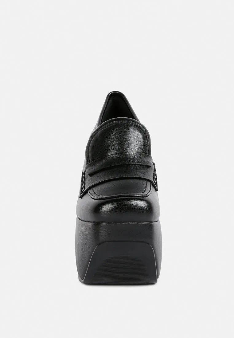 GILLIAM Black High Platform Wedge Loafers