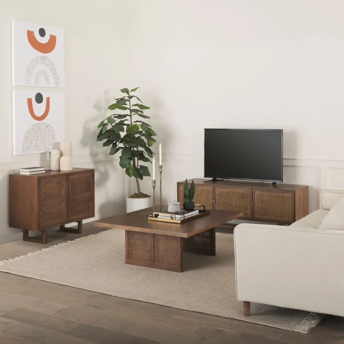 Grier Accent Cabinet Medium Brown Wood | Cane Accent | 2 Door