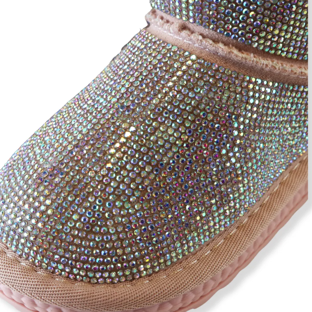 Handcrafted Holographic Rhinestone Boot - Pink