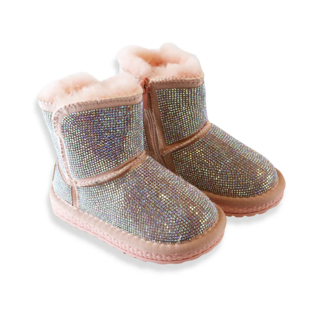 Handcrafted Holographic Rhinestone Boot - Pink