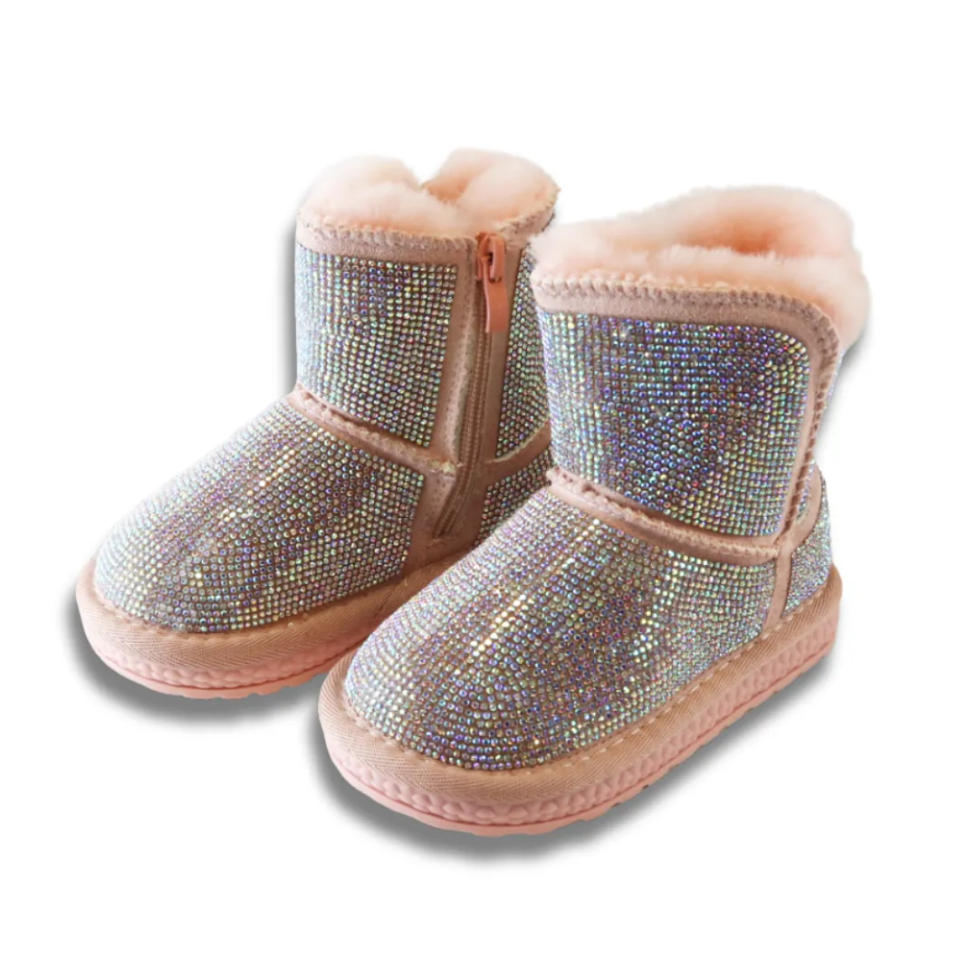 Handcrafted Holographic Rhinestone Boot - Pink