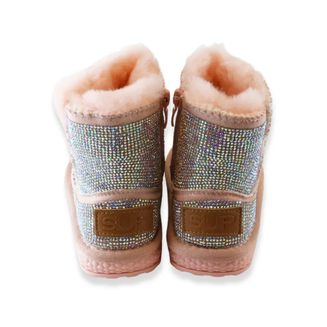 Handcrafted Holographic Rhinestone Boot - Pink