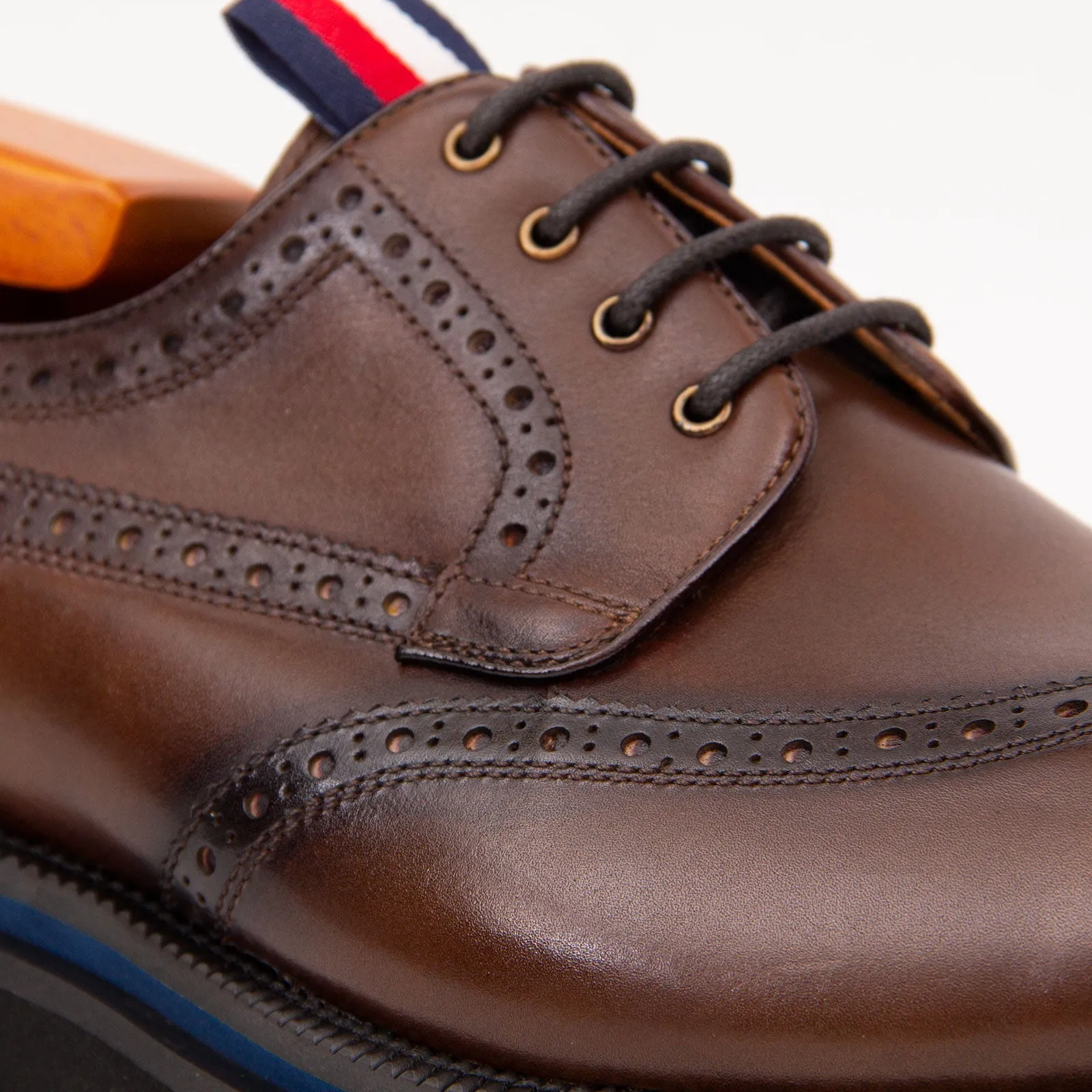 Handcrafted Square Toe Brogue Shoes with Thick Sole Coffee