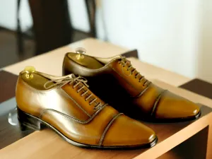 Handmade Men's Brown Leather Cap Toe Lace Up Shoes, Men Designer Formal Shoes