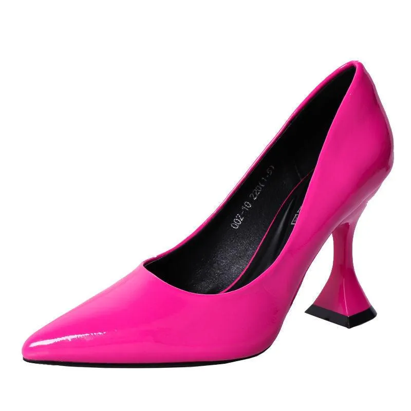 Hot Pink Heels Rose Red High Heels Stiletto Heel Wine Glass Heel Pointed Women's Shoes Patent Leather Shoes