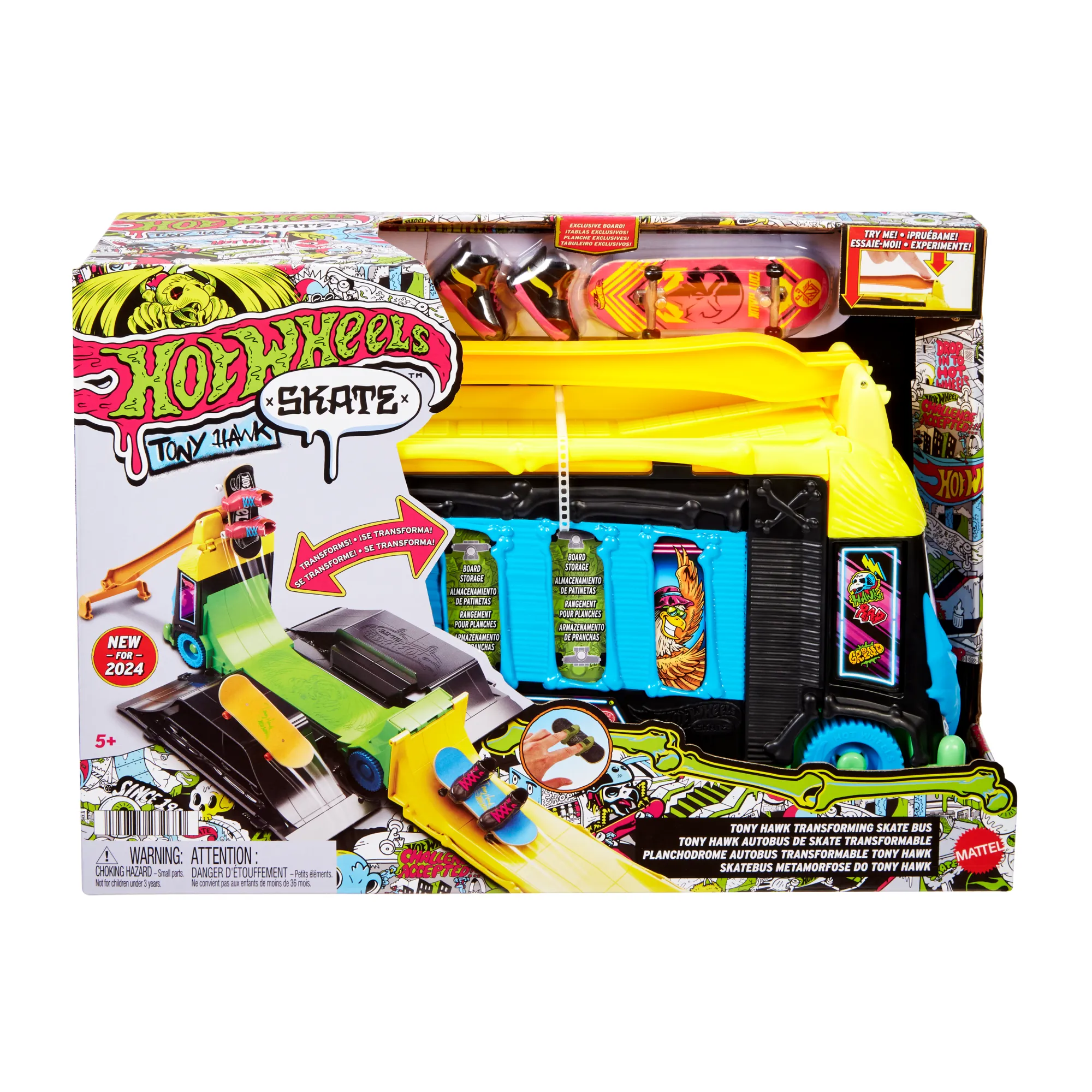 Hot Wheels Skate Tony Hawk Transforming Skate Bus With 1 Exclusive Finger Skateboard & 1 Pair Of Removable Skate Shoes