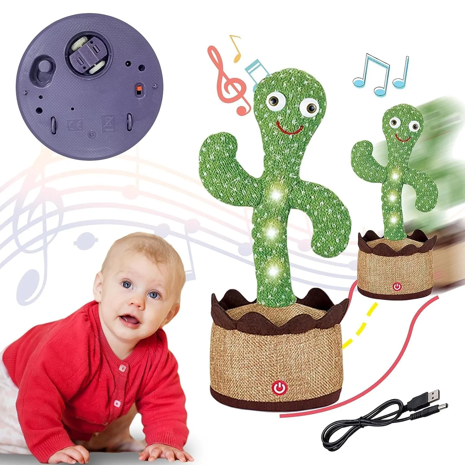 INDIA TOY TWalking Dancing Cactus Baby Toys with Upgraded Running Mode and Repeat What You Say, Plush Toys with Cool Lighting Included 120 Songs,Recording, Gifts