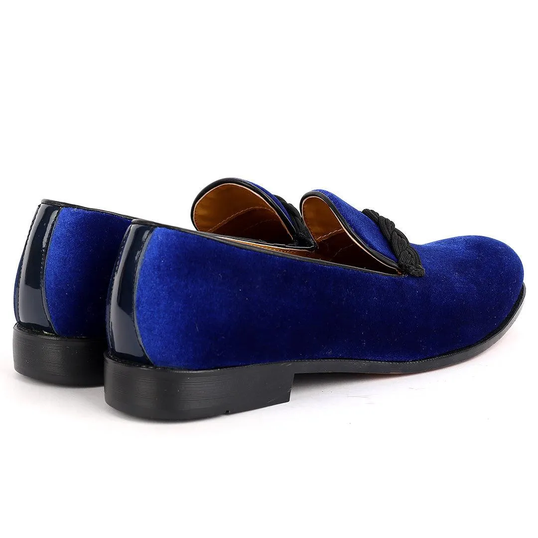 John Foster Twisted Woven Strap Blue Suede Leather Men's Shoe