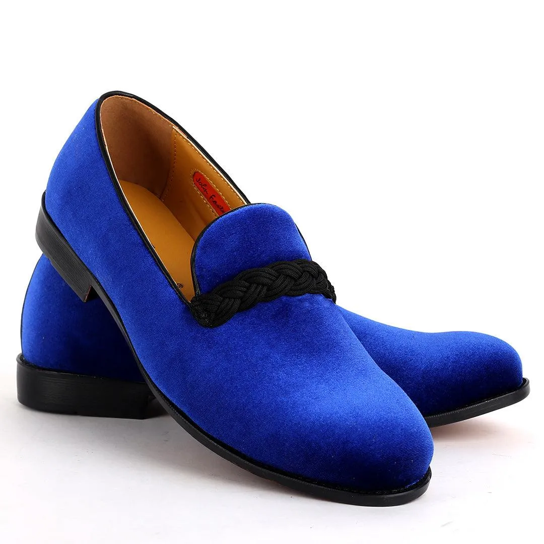 John Foster Twisted Woven Strap Blue Suede Leather Men's Shoe