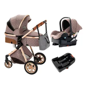 Khaki Premium 3-in-1 Baby Stroller