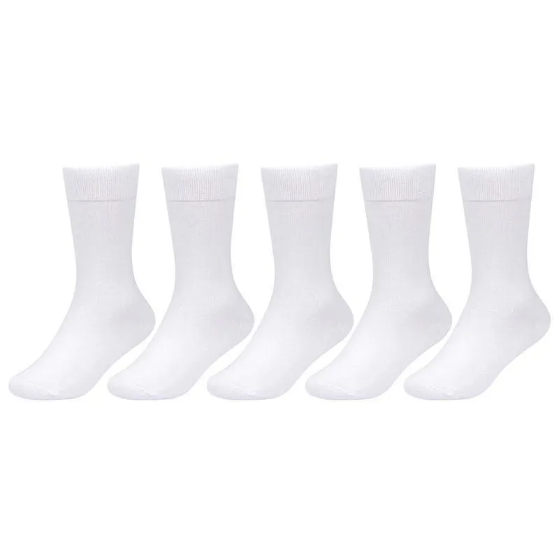 Kids Plain White Cotton School Socks - Pack of 5