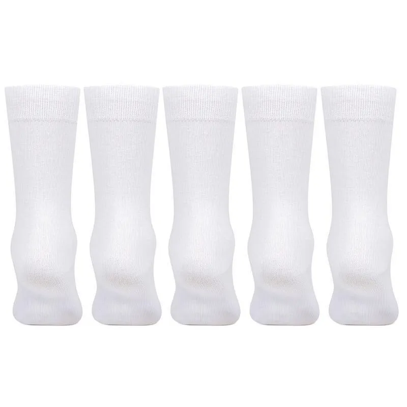 Kids Plain White Cotton School Socks - Pack of 5