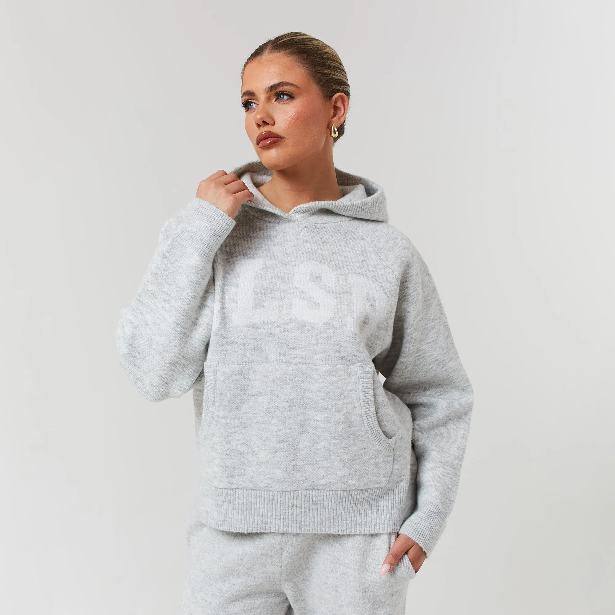 Knit Hoodie | Light Grey Marl