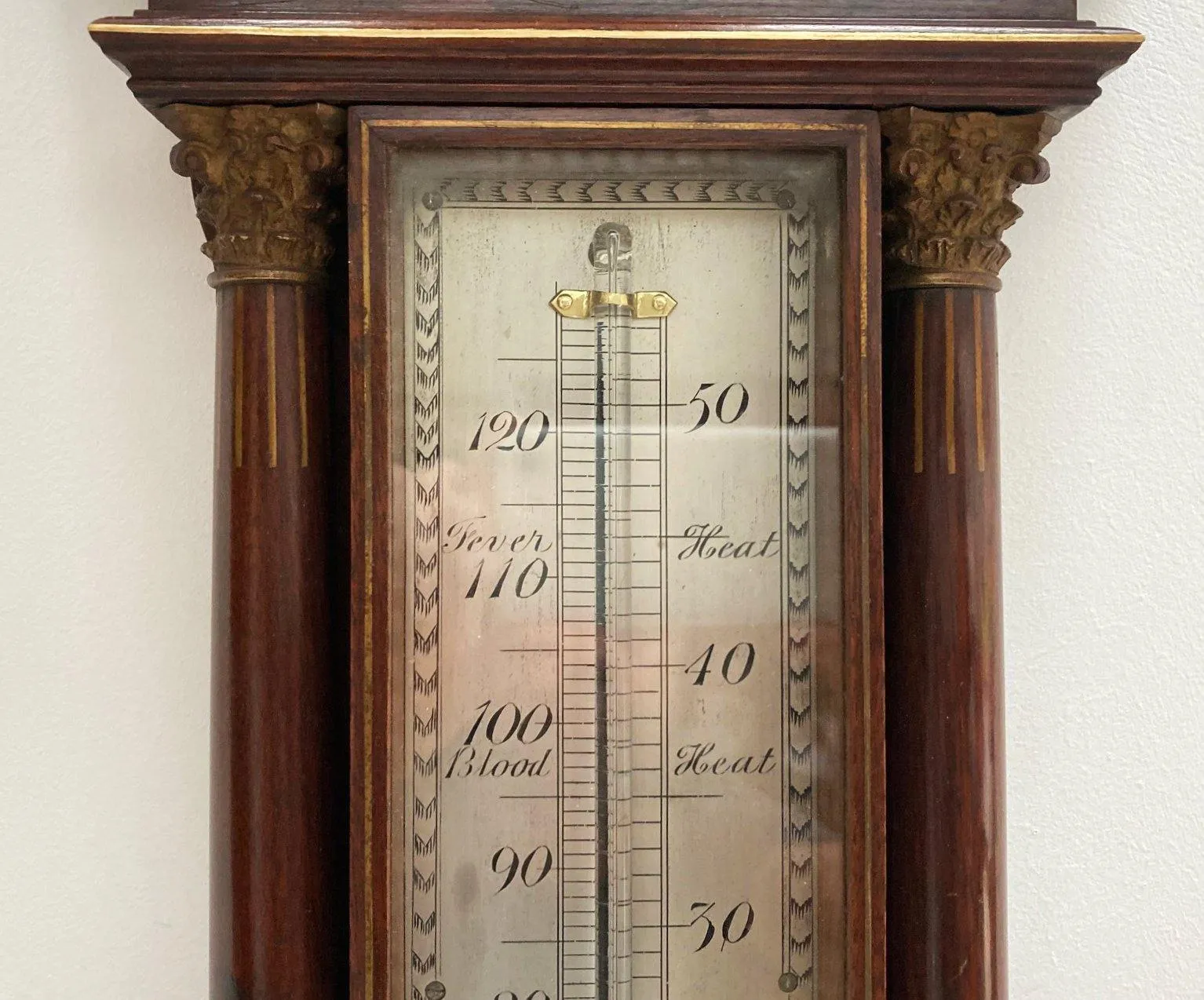 Large Early Victorian Wall Thermometer in Architectural Mahogany Case