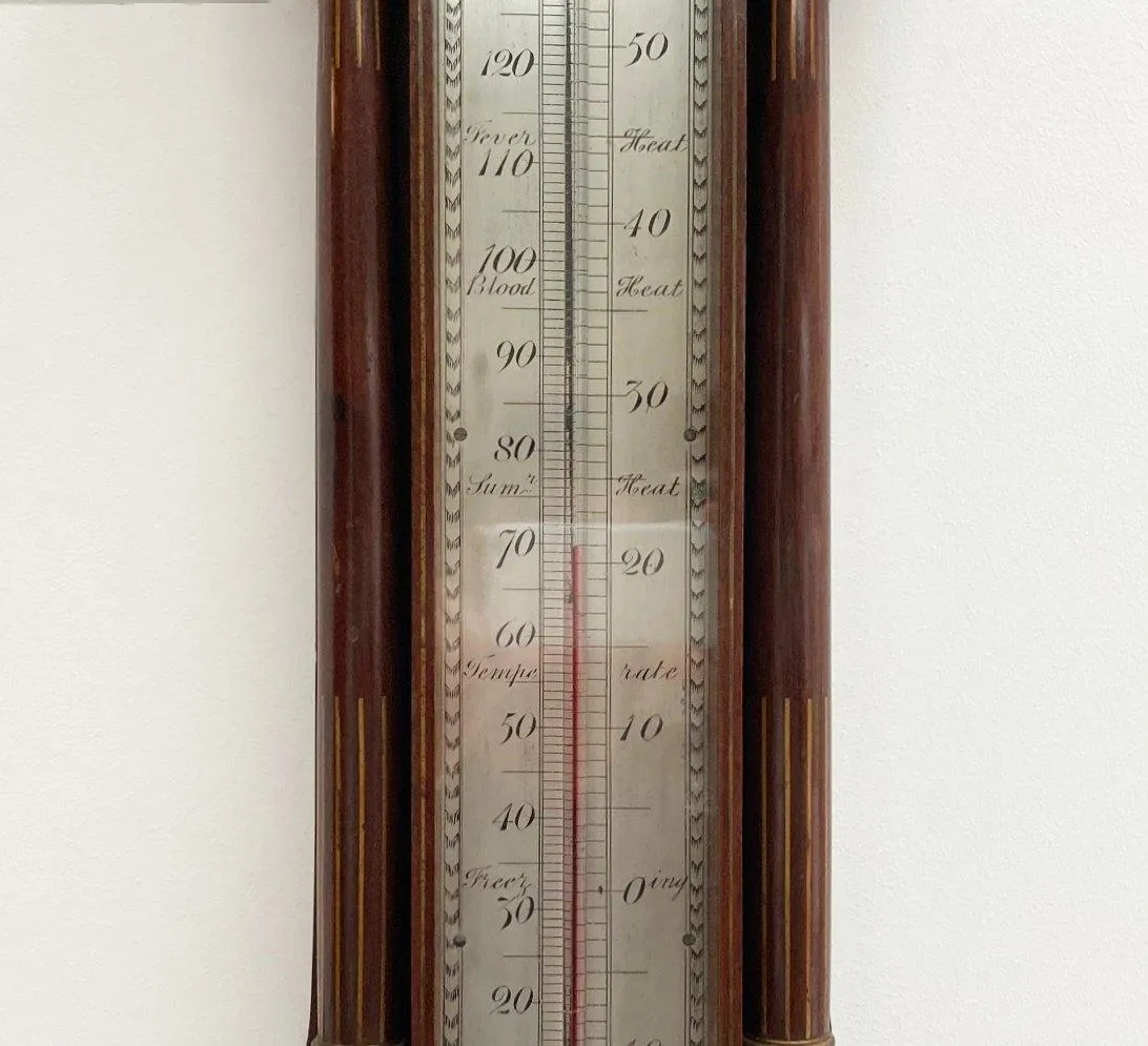 Large Early Victorian Wall Thermometer in Architectural Mahogany Case