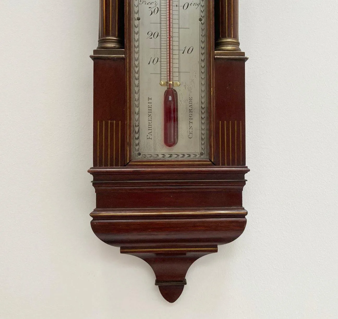 Large Early Victorian Wall Thermometer in Architectural Mahogany Case