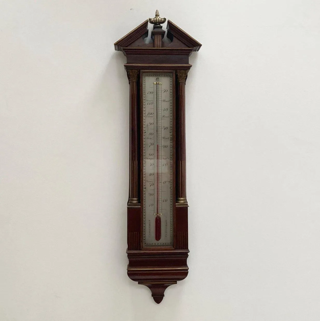 Large Early Victorian Wall Thermometer in Architectural Mahogany Case