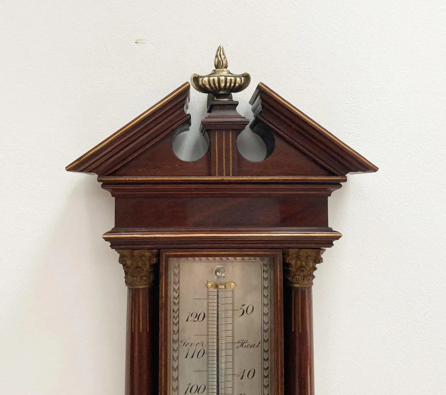 Large Early Victorian Wall Thermometer in Architectural Mahogany Case