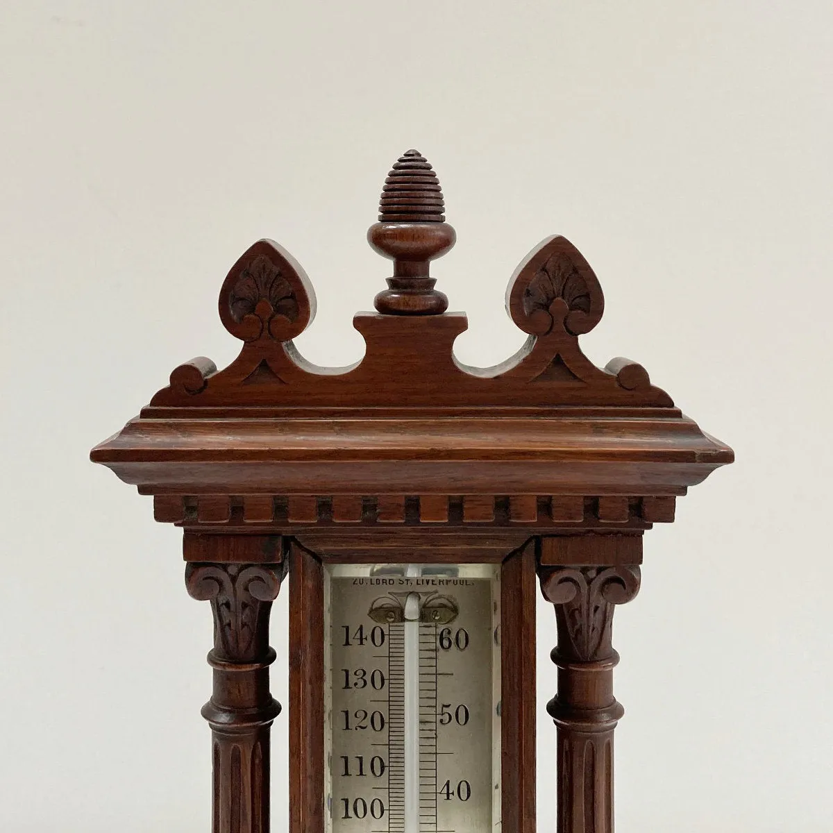 Large Mid Victorian Carved Oak Display Thermometer by Wood Late Abraham Liverpool