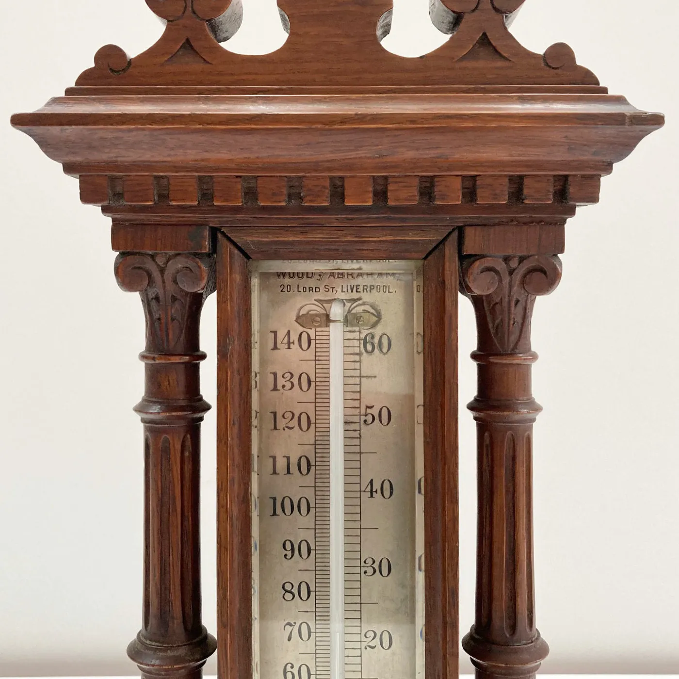 Large Mid Victorian Carved Oak Display Thermometer by Wood Late Abraham Liverpool